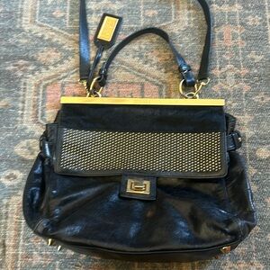Badgely Mischka Leather Holly Studded Satchel Crossbody Bag